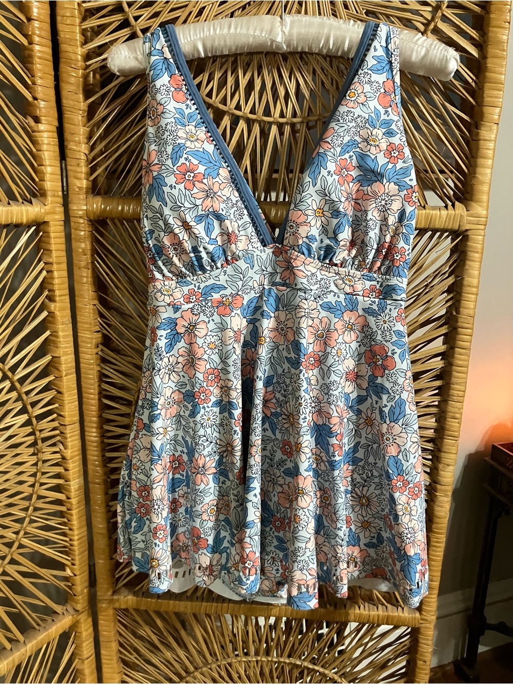 Floral Lace V-Neck Blue & Peach Swimdress - Picture 6 of 6